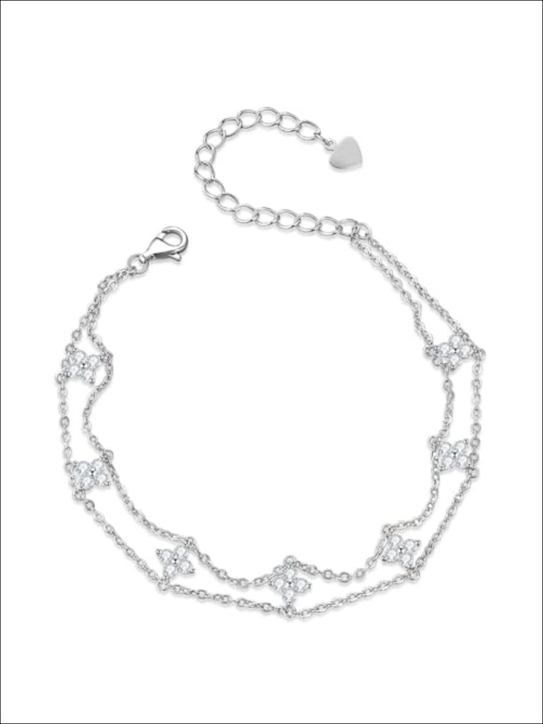 Moissanite FourLeaf Clover DoubleChain Link Bracelet 14k Gold Filled